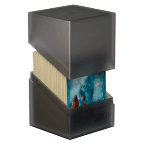 Caja de almacenaje para 100 cartas Ultimate Guard Boulder Onyx de color gris transparente
