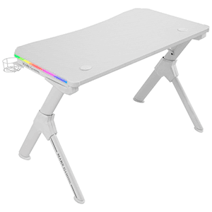 Mars Gaming MGD Gaming Desk- Fibra Carbono - Soporte Taza y Auriculares - Guia Cables - Blanco - Mesa Gaming