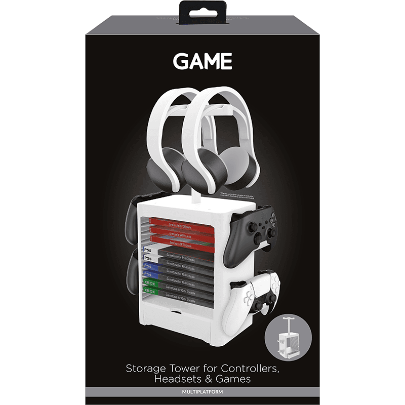 GAME GM32830 Soporte Auriculares, Juegos y Mandos Blanco PS4-PS5-XBOX