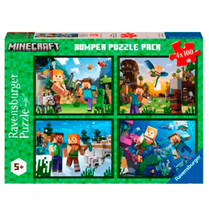 Pack de 4 Puzzles x 100pz Minecraft