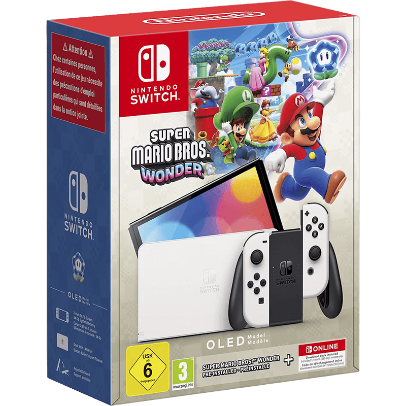 Nintendo Switch OLED Blanca + Super Mario Bros Wonder + 12 Meses Nintendo Online