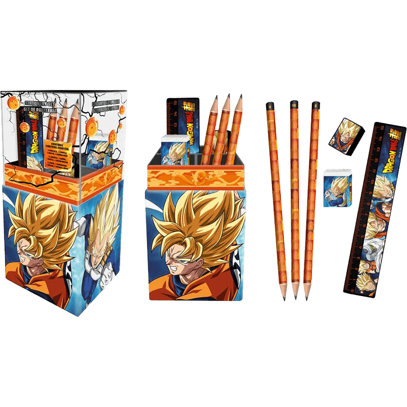 Lapicero Dragon Ball con 3 lapices + regla + goma + borrador