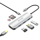 Vention Docking Station Hub USB-C 7 en1 USB-C a HDMI 4K/USB-A3.0x3/lector tarjetas/Carga 100W  0.15m Aluminio