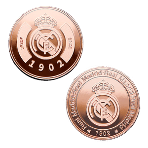 Moneda color cobre Real Madrid Edición especial con Escudo y año de su Fundación 1902