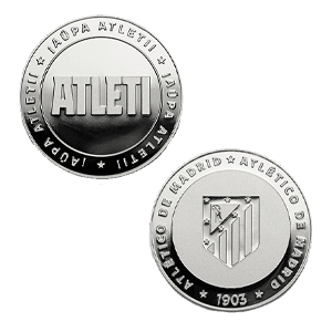 Moneda plateada Edición Atlético de Madrid especial con Escudo e inscripción ATLETI