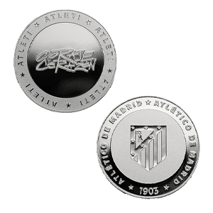 Moneda Niquel Atlético de Madrid Edición especial con Escudo e inscripción "Coraje y Corazón"