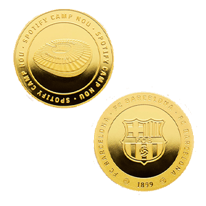 Moneda dorada FC Barcelona Edición especial Escudo y Estadio Spotify Camp Nou