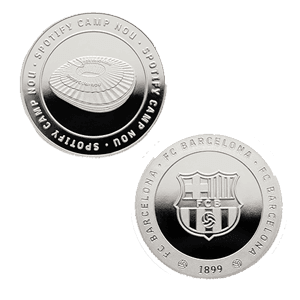 Moneda plateada FC Barcelona Edición especial Escudo y Estadio Spotify Camp Nou