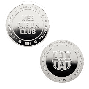 Moneda plateada FC Barcelona Edición especial con Escudo e inscripción Més que un club