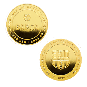 Moneda dorada FC Barcelona Edición especial con Escudo e inscripción Barça