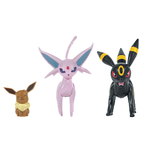 Pack de 3 figuras Pokémon Select de evolución (Eevee 2, Umbreon y Espeon)