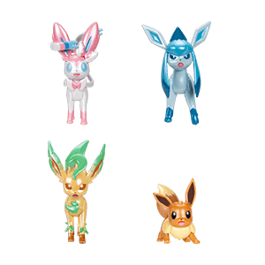 Pack de 3 figuras Pokémon Select de evolución (Eevee 3, Leafeon, Glaceon y Sylveon)