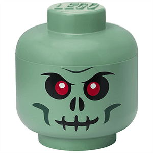 Caja de almacenaje LEGO Head Skeleton verde de 27 cm