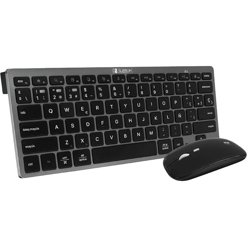 Subblim - Pack Teclado Spanish Layout + Raton Bluetooth Compacto Gris Negro - Pack Perifericos