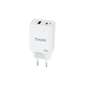 TooQ GaN USB-C/PD + USB-A/QC 45W, Blanco - Cargador