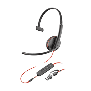 HP Poly Auriculares Poly Blackwire 3215 monaural USB-C + conector de 3,5 mm + adaptador USB-C/A (paquete)