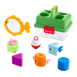 Fisher-Price Caja de pesca Encaja y guarda del Bosque de la amistad de , juguete para bebés con 6 bloques de formas y red de pes
