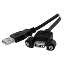 StarTech.com Cable Alargador de 30cm USB 2.0 para Montar Empotrar en Panel - Extensor Macho a Hembra USB A - Negro