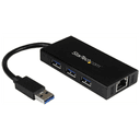 StarTech.com Hub USB 3.0 de Aluminio con Cable - 5Gbps - Concentrador de 3 Puertos USB con Adaptador de Red Ethernet Gigabit