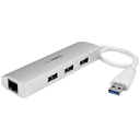 StarTech.com Hub Ladrón USB 3.0 de 3 Puertos con Adaptador de Red Ethernet Gigabit - Hub Concentrador USB-A - Alimentado por el 