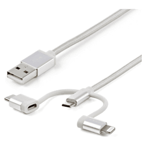 StarTech.com Cable Trenzado de 1m USB a Lightning USB-C y Micro USB - Cable Cargador para Teléfono Móvil iPhone iPad Tablet