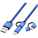 CoolBox CABLE TRENZADO DE USB-A A MICRO-USB Y USB-C AZUL