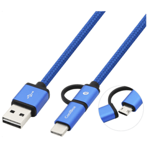 CoolBox CABLE TRENZADO DE USB-A A MICRO-USB Y USB-C AZUL