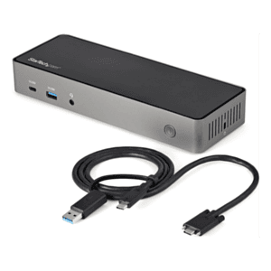 StarTech.com Dock USB-C y USB-A - Docking Station Híbrida Universal para Tres Monitores DisplayPort y HDMI 4K de 60Hz - Dock Sta