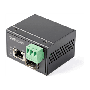 StarTech.com Conversor de Medios Ethernet Industrial PoE+ de Fibra a Ethernet de 30W - Convertidor SFP a RJ45 de Fibra IP30 (IMC