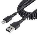 StarTech.com Cable 50cm USB a Lightning con Certificación MFi, Cable Rizado de Carga para iPhone, Negro, con Recubrimiento de TP