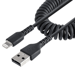StarTech.com Cable 50cm USB a Lightning con Certificación MFi, Cable Rizado de Carga para iPhone, Negro, con Recubrimiento de TP