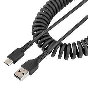 StarTech.com Cable de 50cm de Carga USB A a USB C, Cable USB Tipo C Rizado de Carga Rápida y Servicio Pesado, Cable USB 2.0 A a 