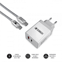 Subblim Cargador Ultra Rapido 2xUSB 25W + QC3.0 + Cable C to C y lightning Negro - Cargador
