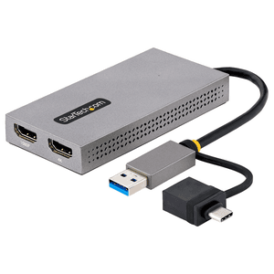StarTech.com Adaptador de USB a HDMI Doble, USB A/C a 2 Pantallas HDMI (1x 4K30Hz, 1x 1080p), Dongle Integrado USB-A a C, Cable 