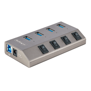 StarTech.com Hub USB-C Autoalimentado de 4 puertos con Interruptores Individuales - Concentrador USB 3.0 a 5 Gbps con Fuente de 