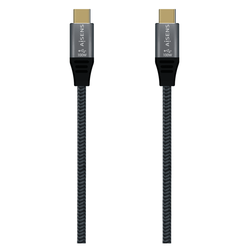 AISENS Cable USB 2.0 Aluminio 5A 100W E-Mark, USB-C/M-USB-C/M, Gris, 1.0M