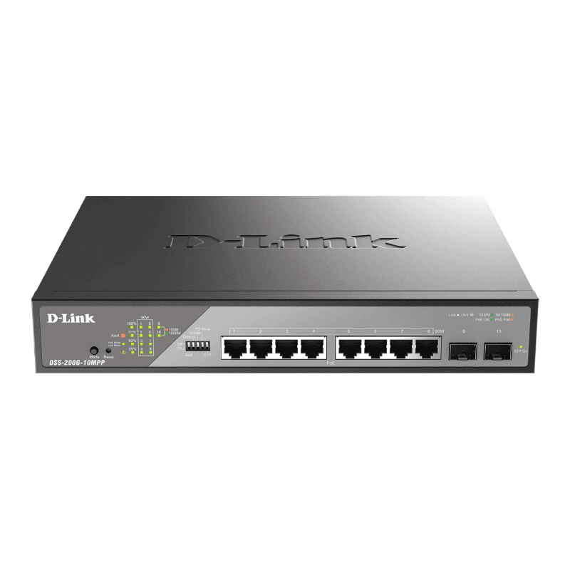 D-Link DSS-200G-10MPP switch Gestionado L2 Gigabit Ethernet (10/100/1000) Energía sobre Ethernet (PoE) 1U Negro, Gris