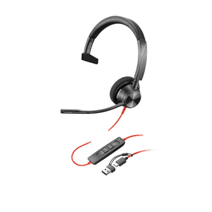 HP Poly Auriculares monoaurales Poly Blackwire 3310 con certificación Microsoft Teams USB-C + Adaptador USB-C/A
