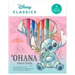Blister cuaderno 6 boligrafos gel Stitch Disney