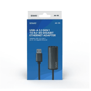 Savio AK-55 Adapter USB-A 3.1 GEN 1 do RJ-45 Gigabit Ethernet USB 3.2 Gen 1 (3.1 Gen 1) Type-A 1000 Mbit/s Negro