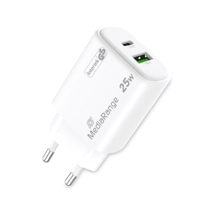 MediaRange MRMA112-2 cargador de dispositivo móvil Smartphone, Tableta Blanco Corriente alterna Carga rápida Interior