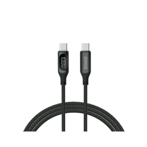Savio USB-C - USB-C cable with display CL-174 1 m black cable USB USB 3.2 Gen 1 (3.1 Gen 1) USB C Negro