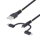 StarTech.com Cable Multicarga Resistente USB de 1m - Lightning/Micro-USB/USB-C - Certificado Apple MFi - Recubrimiento de Aramid