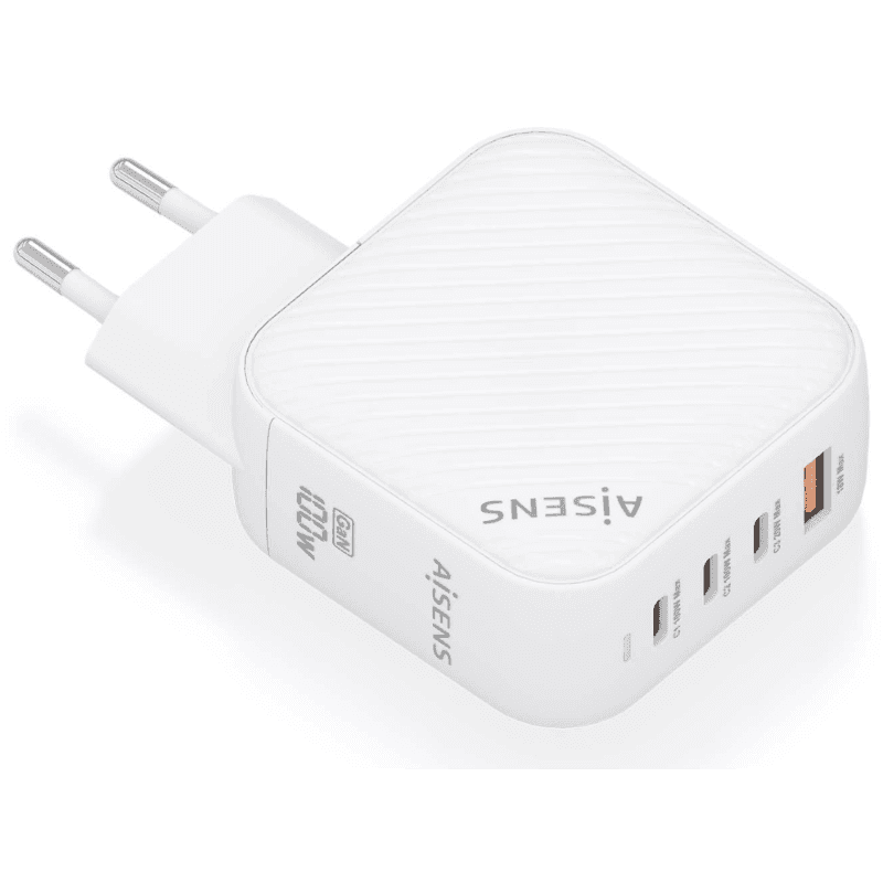 AISENS Cargador GaN 100W, 3xUSB-C PD3.0 QC4.0, 1xUSB-A QC3.0, Blanco