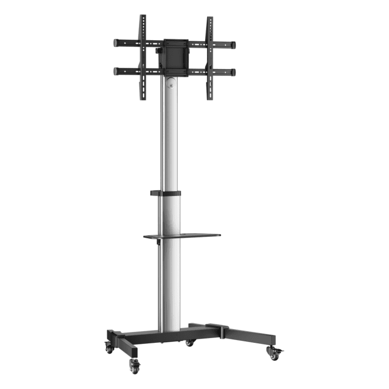 AISENS Floor Stand with Wheel, DVD Tray for Monitor/TV 50Kg from 37-86, Black-Silver