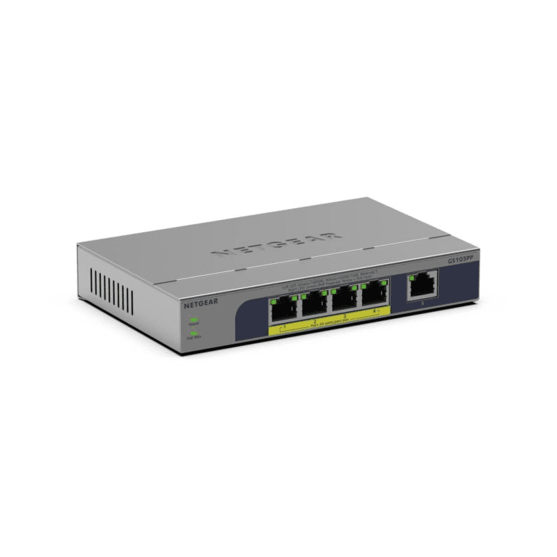 NETGEAR GS105PP No administrado Gigabit Ethernet (10/100/1000) Energía sobre Ethernet (PoE) Montaje en pared/escritorio Gris
