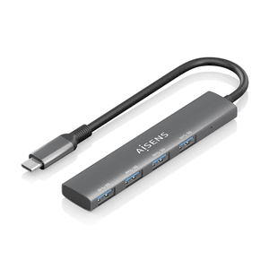 AISENS Hub USB 3.1 USB-C, USB-C/M-4x Tipo A/H, Gris, 15cm