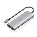 AISENS USB-C Dock 7 en 1, USB-C a 1xHDMI, 1xUSB-A 10G, 2xUSB-C 10G, 1xSD, 1xMicroSD, 1xUSB-C PD 100W, Gris, 20cm