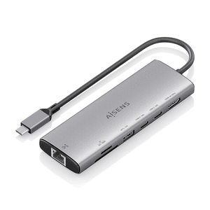 AISENS USB-C Dock 7 en 1, USB-C a 1xHDMI, 1xRJ45, 1xUSB-A 10G, 2xUSB-C 10G, 1xSD, 1xMicroSD, Gris, 20cm