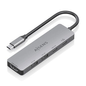 AISENS USB-C Dock 5 en 1, USB-C a 1xHDMI 2xUSB-A 1xUSB-C 1xUSB-C PD, Gris, 15cm